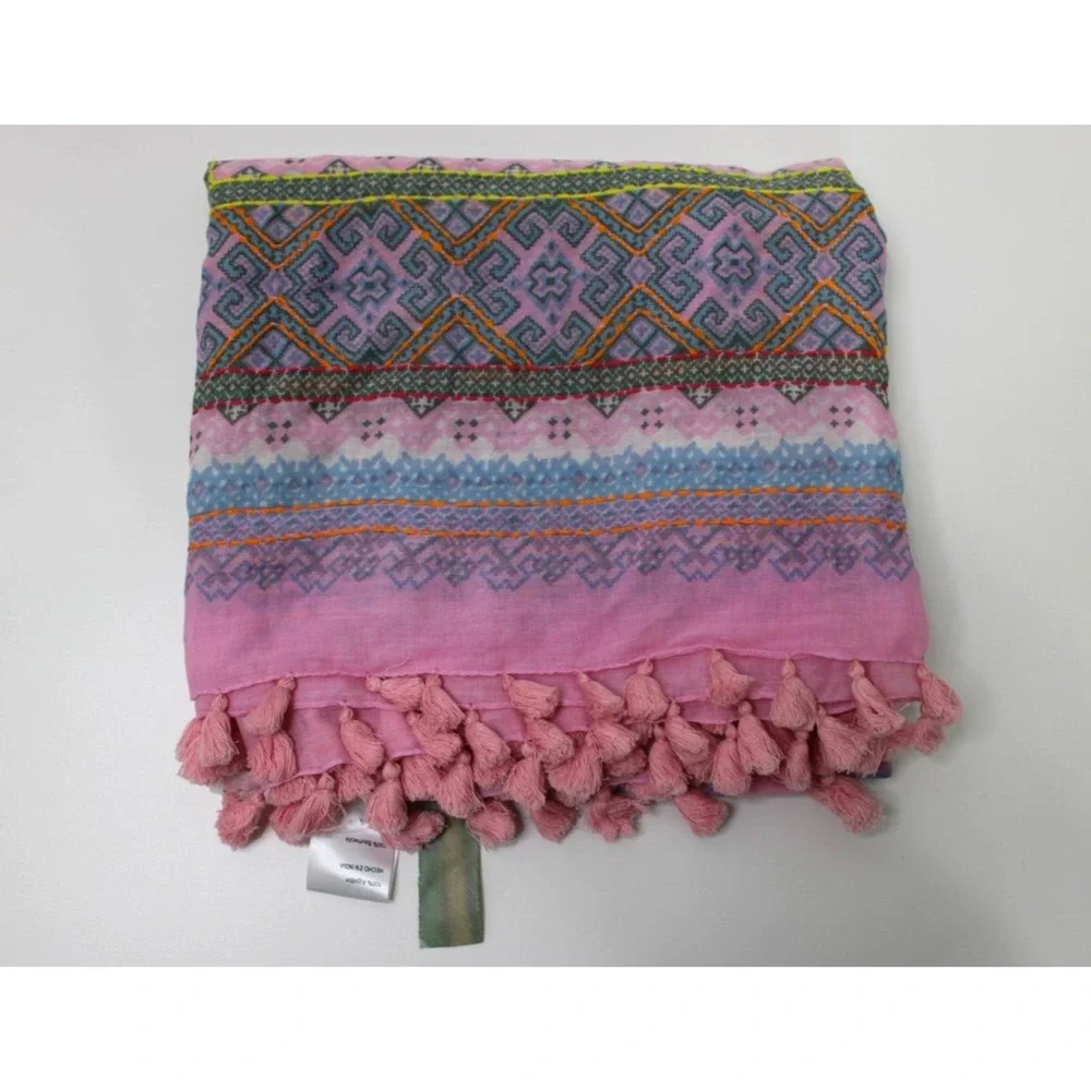 Aratta Silent Journey Scarf Floral Embroidered Tassel 40